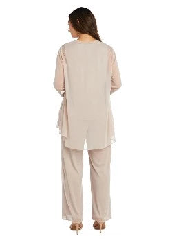 3 Piece Crinkle Chiffon Pant Set - Champagne