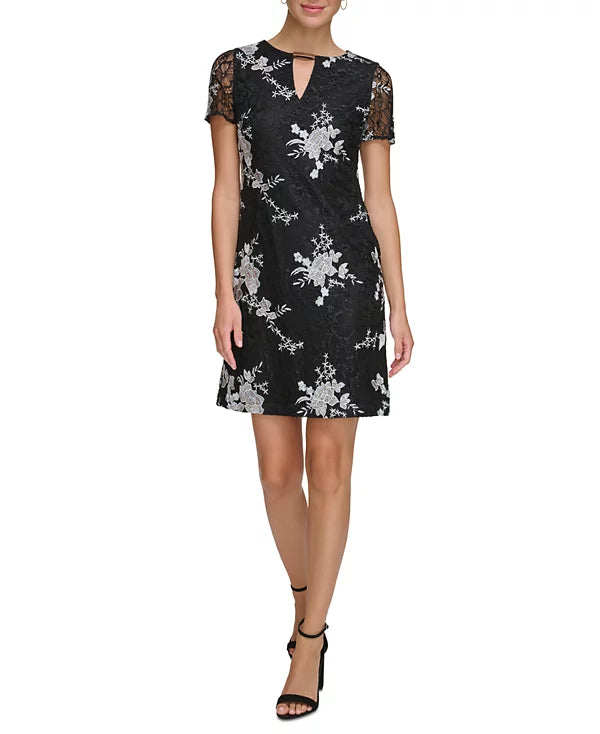 Floral Embroidered Lace Minidress Black/White - Kensie