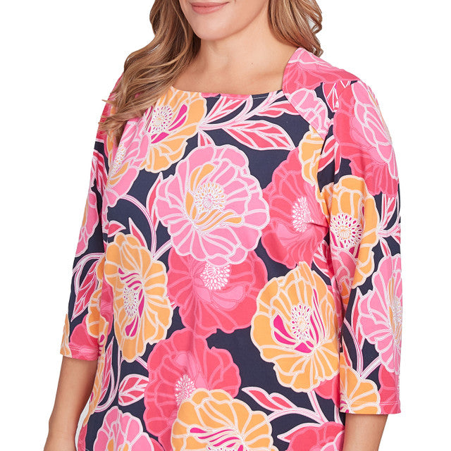 Plus Bold Poppies Envelope Neck Top Watermelon Multi - Ruby Rd