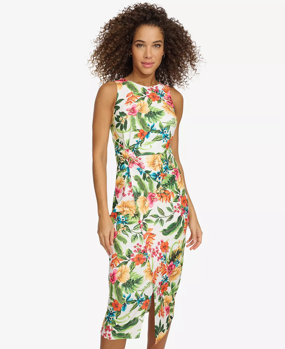 Dress Scuba Crepe Floral Print White Multi - Siena