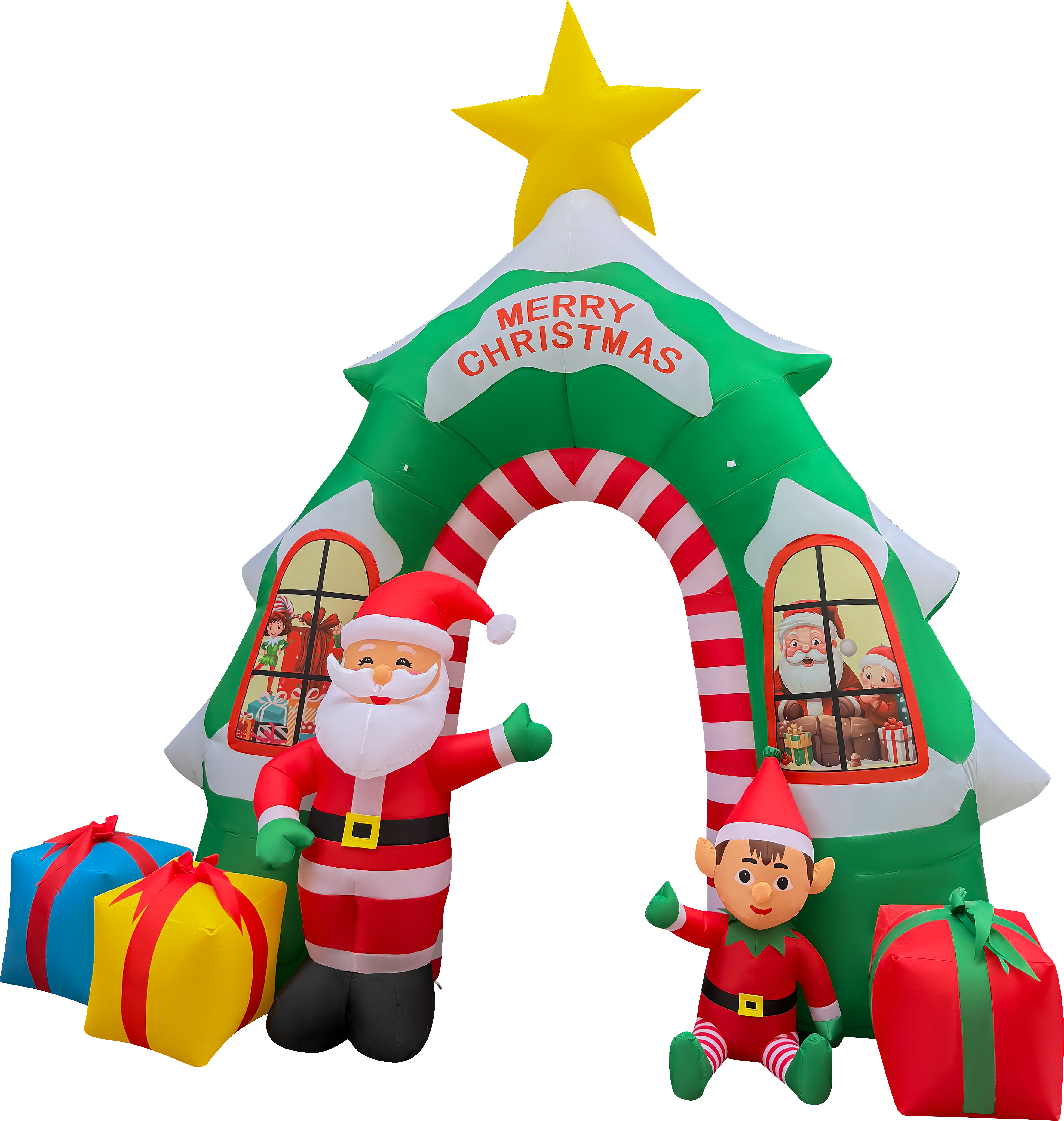 13FT Tall Inflatable Christmas Tree Arch with Santa and Elf with Gifts