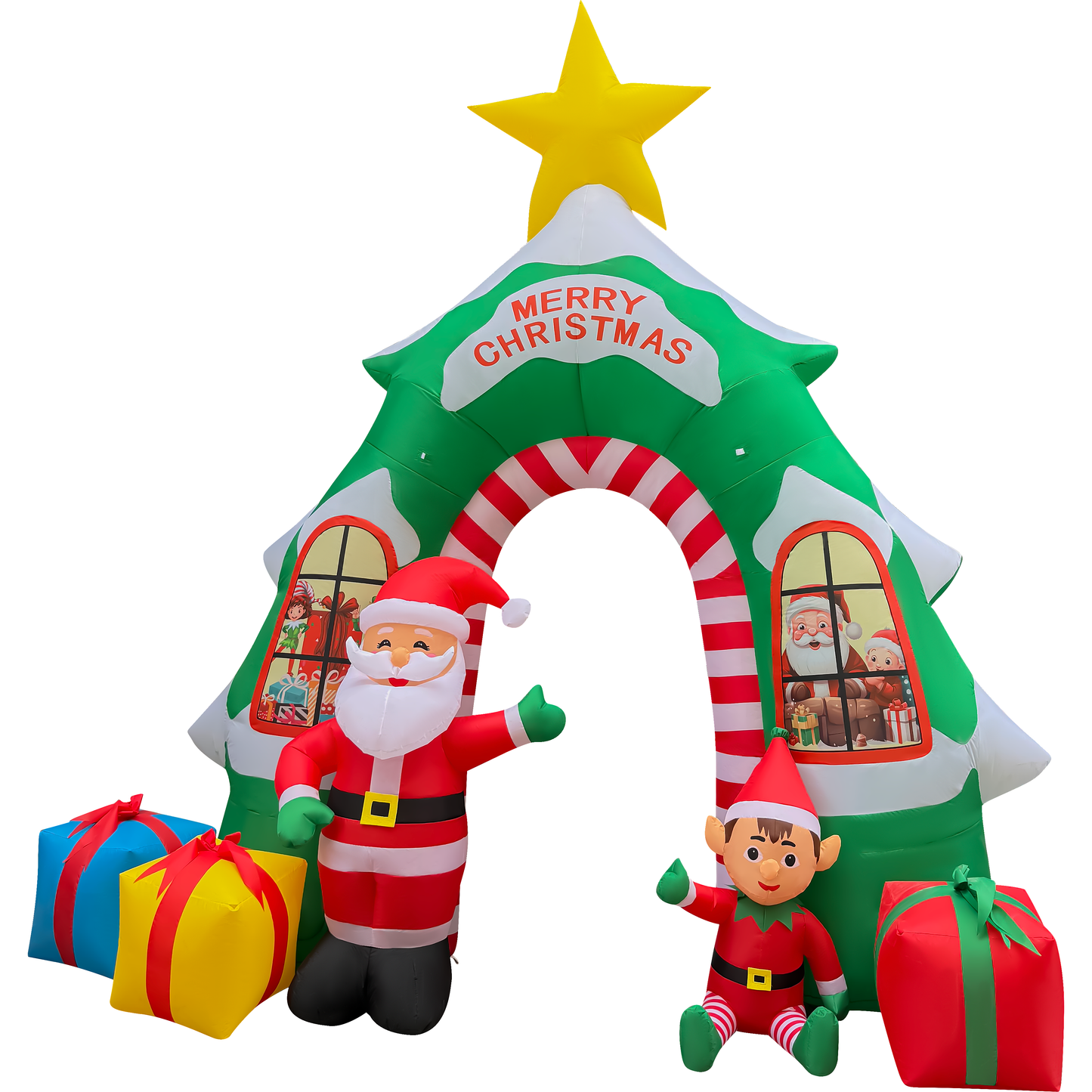 13FT Tall Inflatable Christmas Tree Arch with Santa and Elf with Gifts