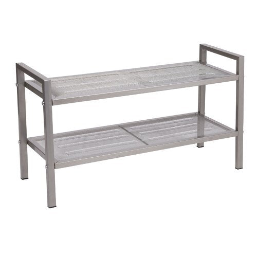 2 Tier Metal Mesh Shoe Rack, Nickel