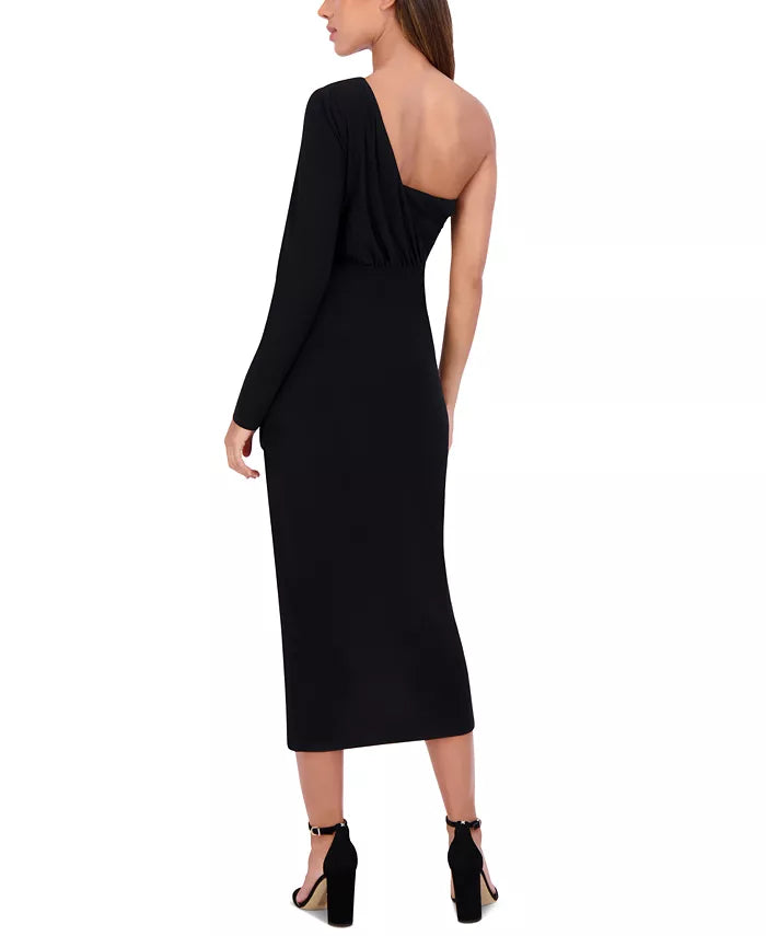 Ruffled One-Shoulder Midi Dress Black - Siena