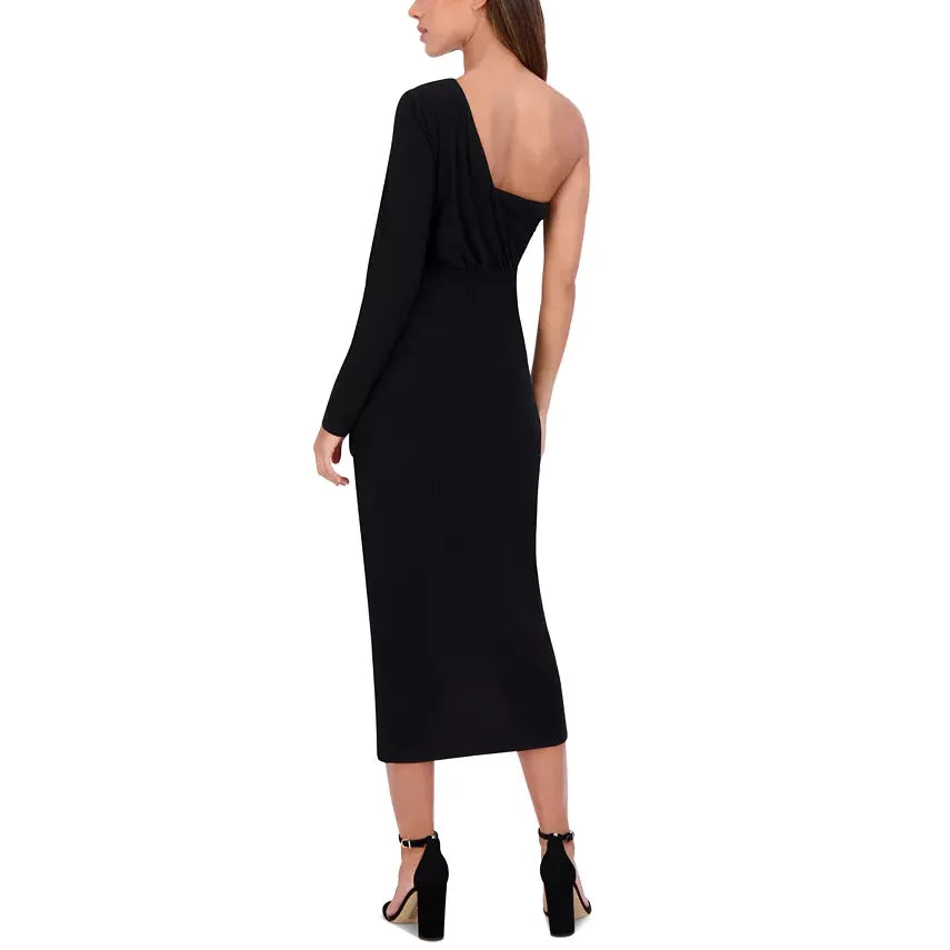 Ruffled One-Shoulder Midi Dress Black - Siena
