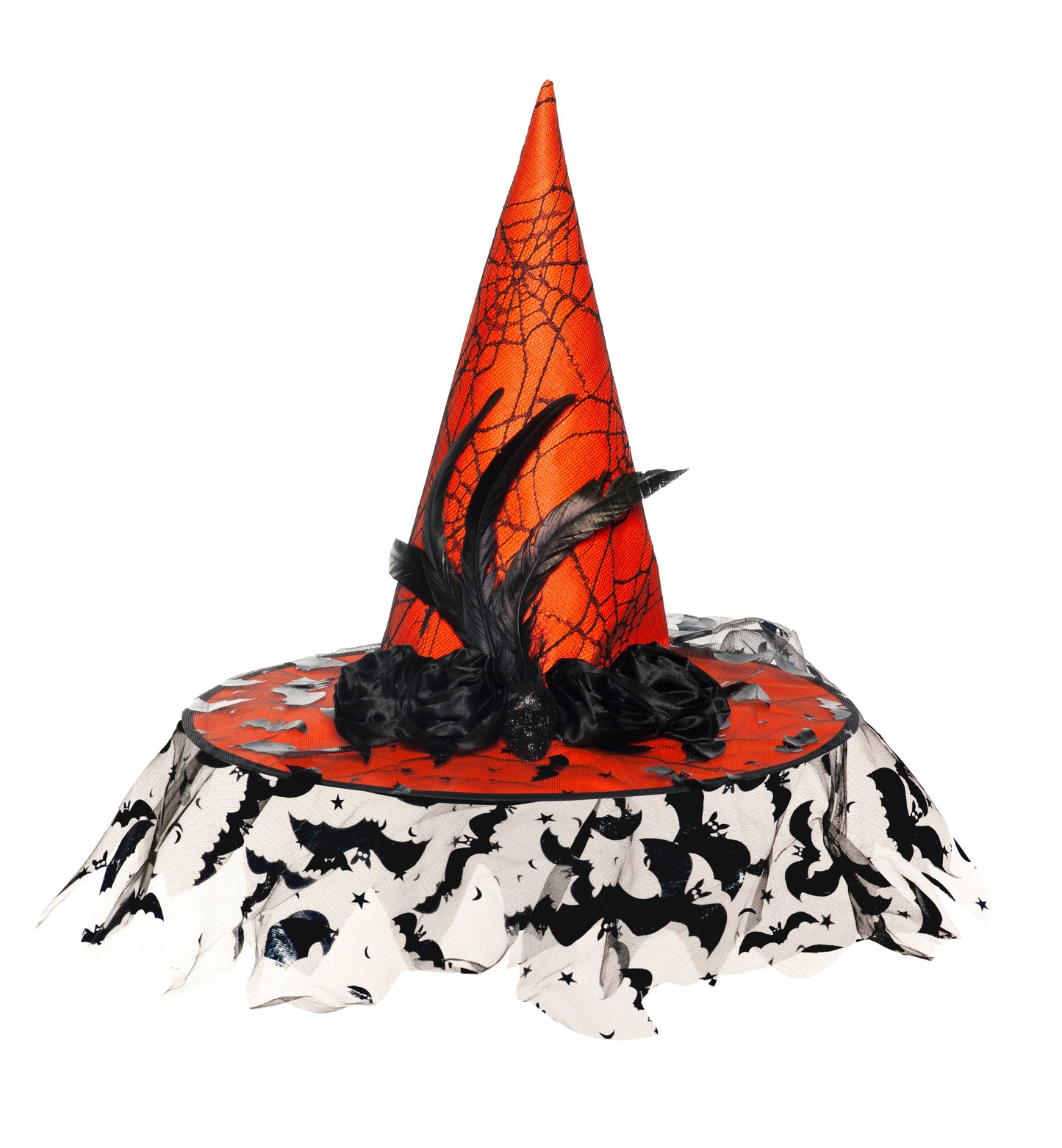 Sombrero de bruja de lujo con velo, naranja