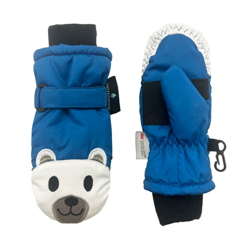 Toddler 2-4 Faces Boys Ski Mitten Waterproof Bear Blue
