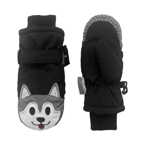 Toddler 2-4 Faces Boys Ski Mitten Waterproof Dog Black