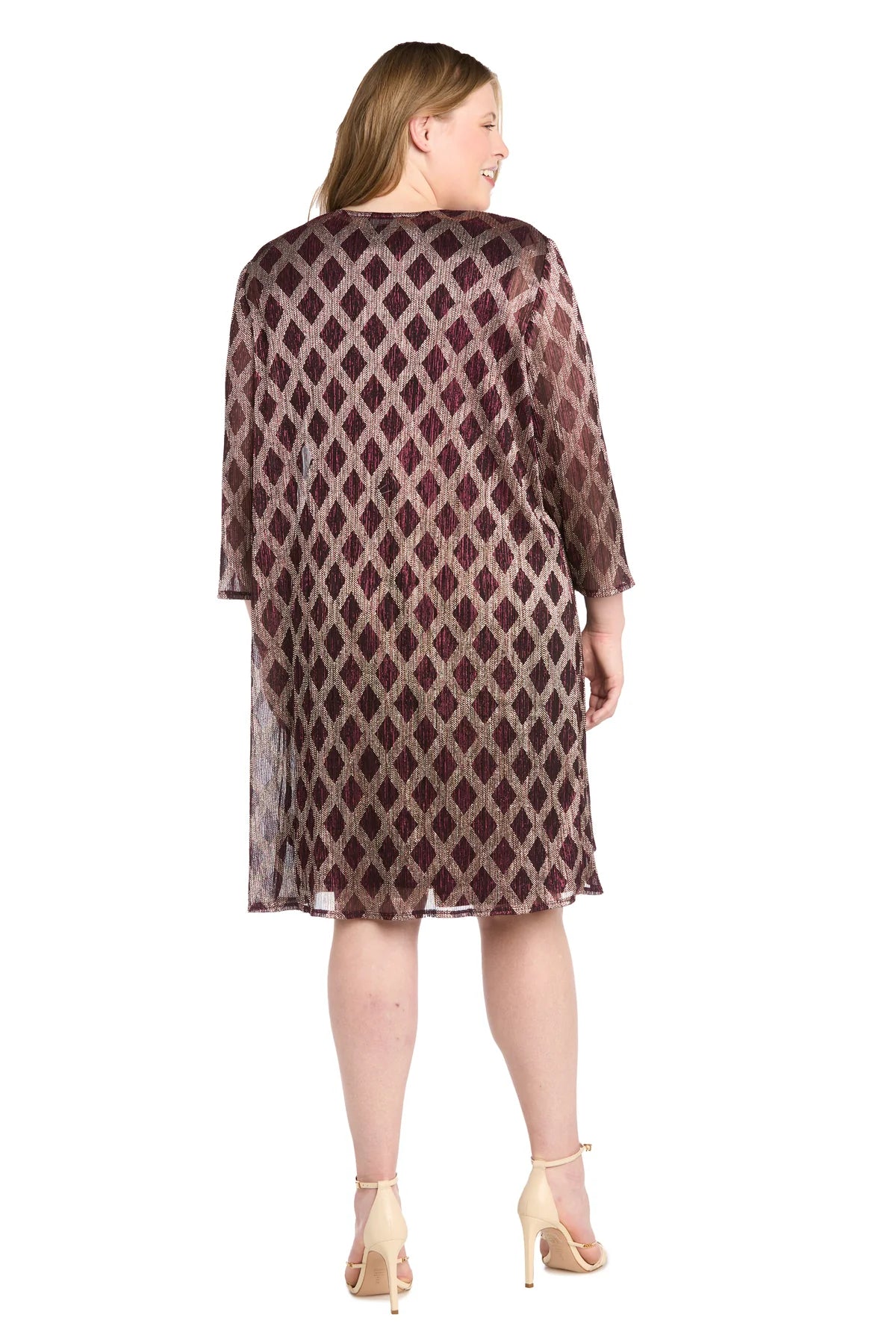 Metallic Flyaway Jacket Dress Merlot / Gold - Plus- RM Richards