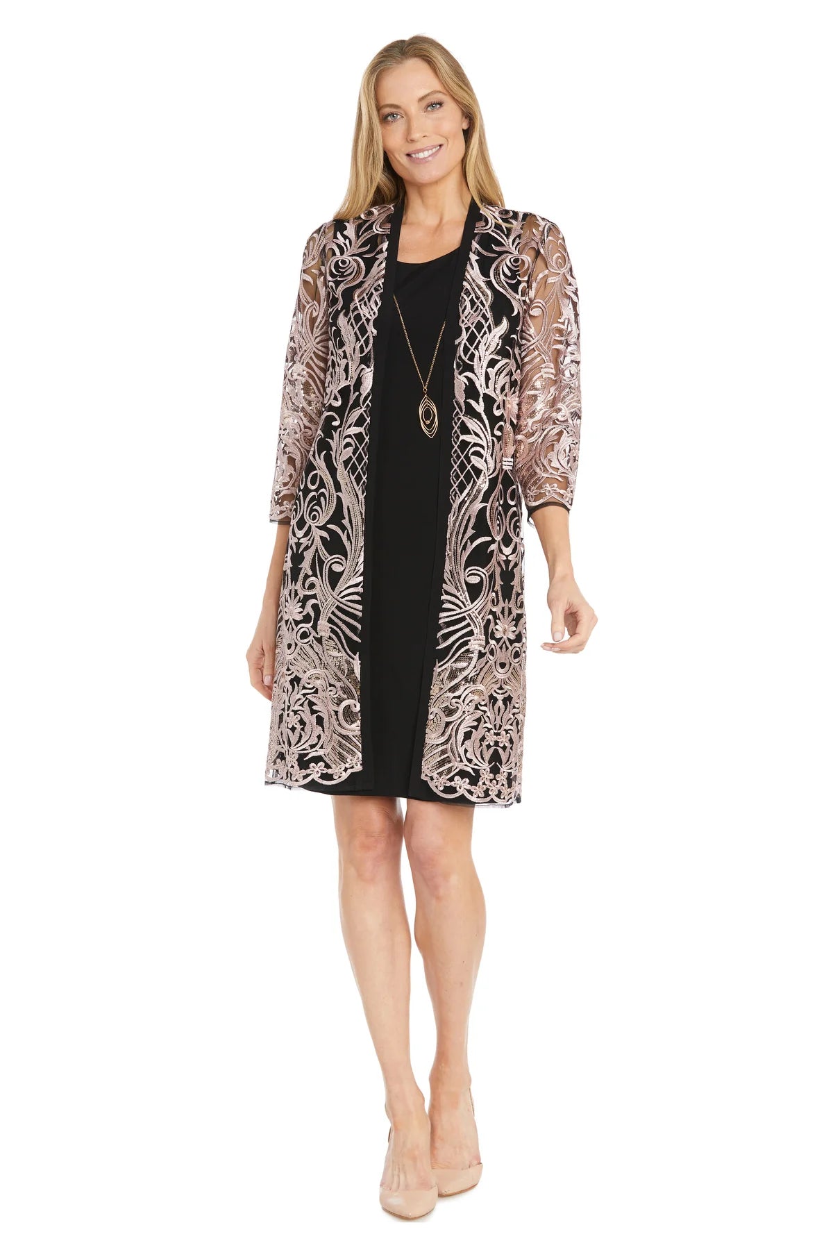 Embroidered Sequin Jacket Dress - RM Richards