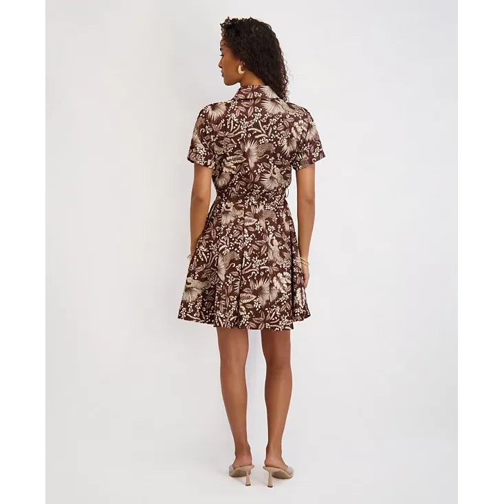 Floral Print Textured Stretch Taffeta Shirt Dress Choco Multi - Kensie