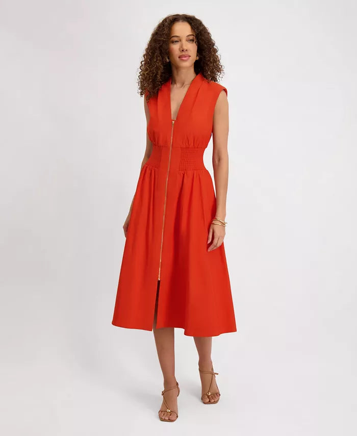 Sleeveless V-Neck Zip-Front Maxi Dress Terracotta - Kensie