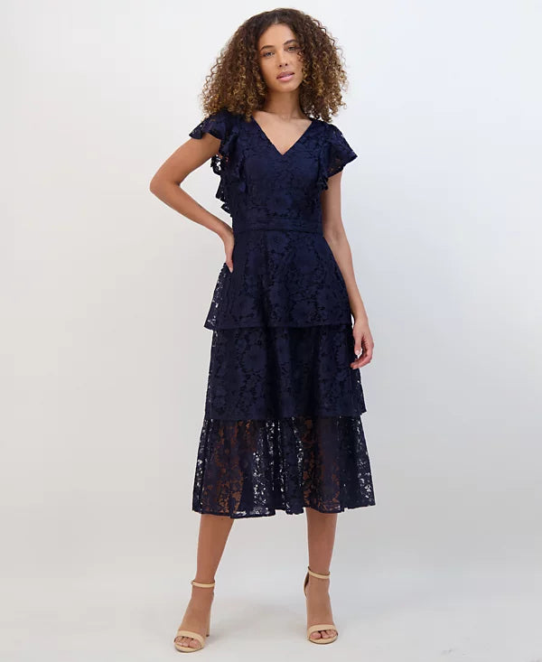 Tiered Lace Midi Dress Navy - Kensie