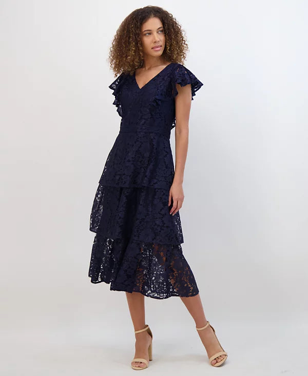 Tiered Lace Midi Dress Navy - Kensie