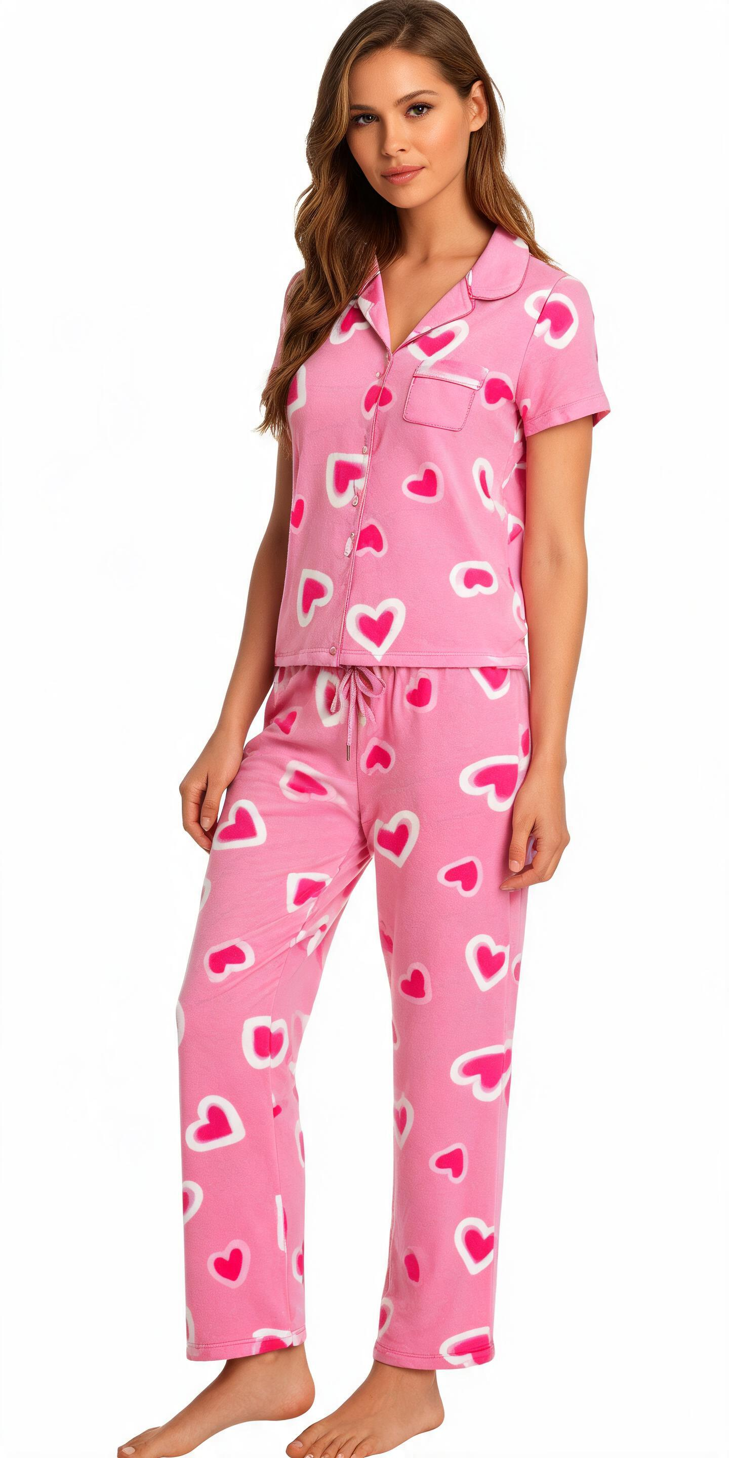 2PC Peached Jersey Sleep Sets Hearts Pink