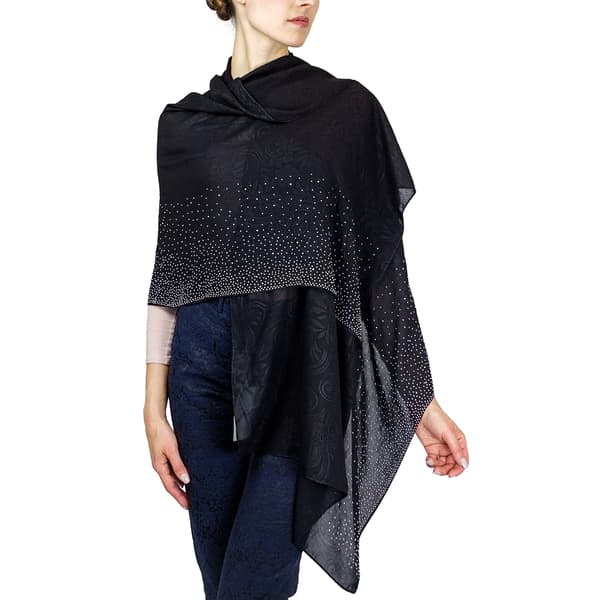 Embossed Stud Border Shawl Black/Silver