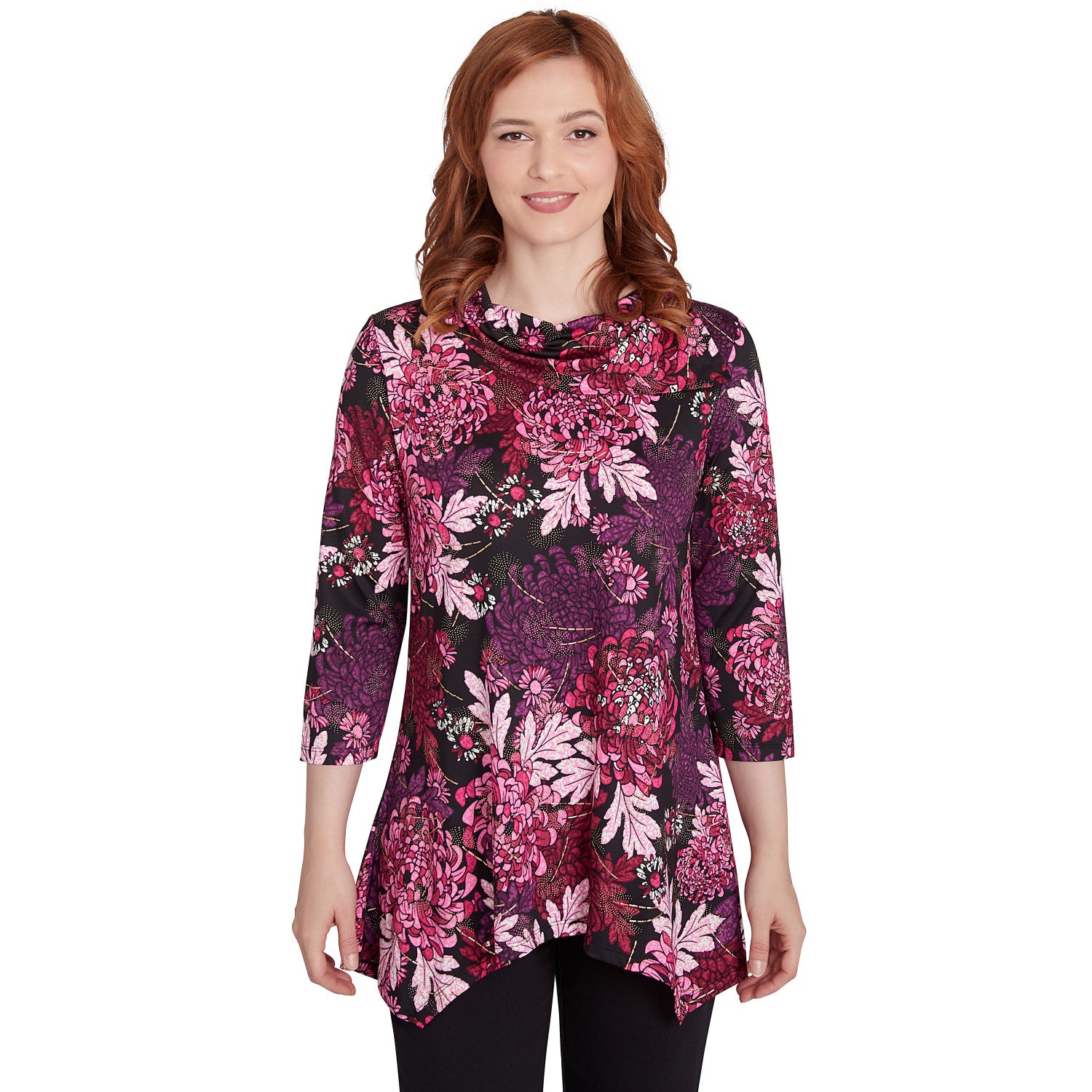 Bold Blooms Split Cowl Dew Drop Top Beet Multi - Ruby Rd