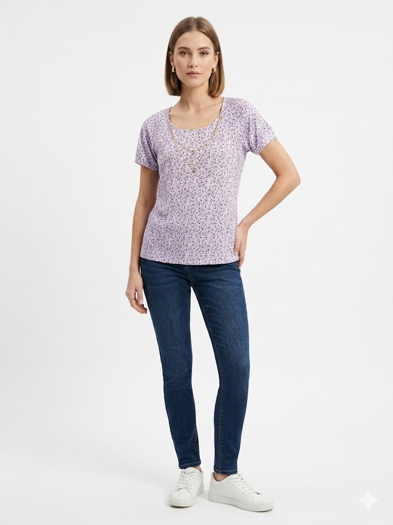 Ladies Chain Blouse Lilac Flowers