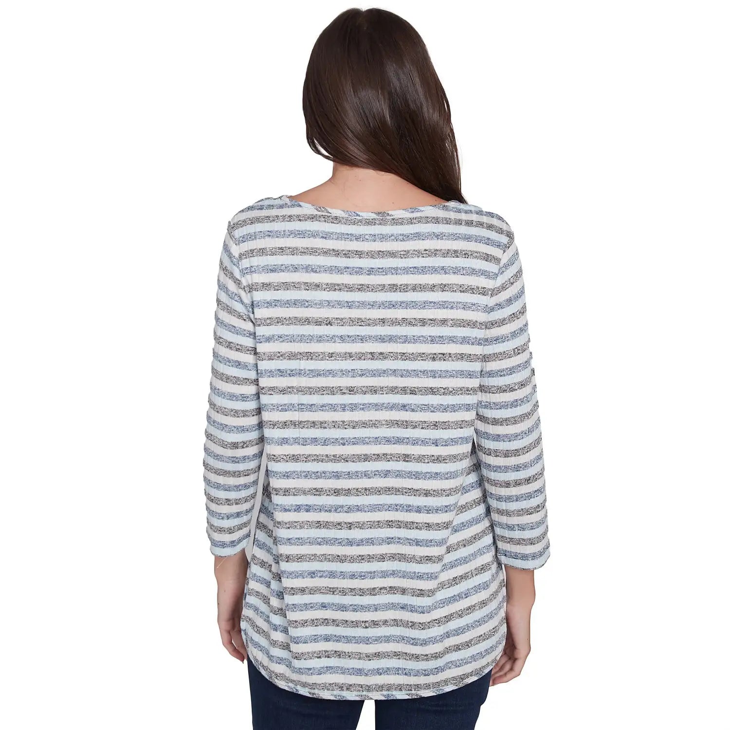 Boat Neck Marled Striped Rib Knit Top Indigo Multi - Ruby Rd