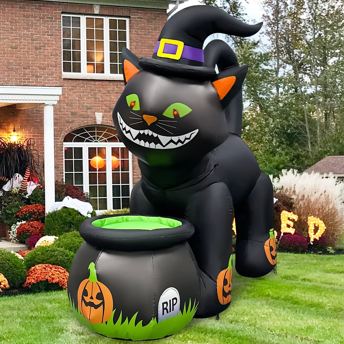 5.2 Ft. Tall Shaking Head Black Cat Inflatable with Built-in LEDs