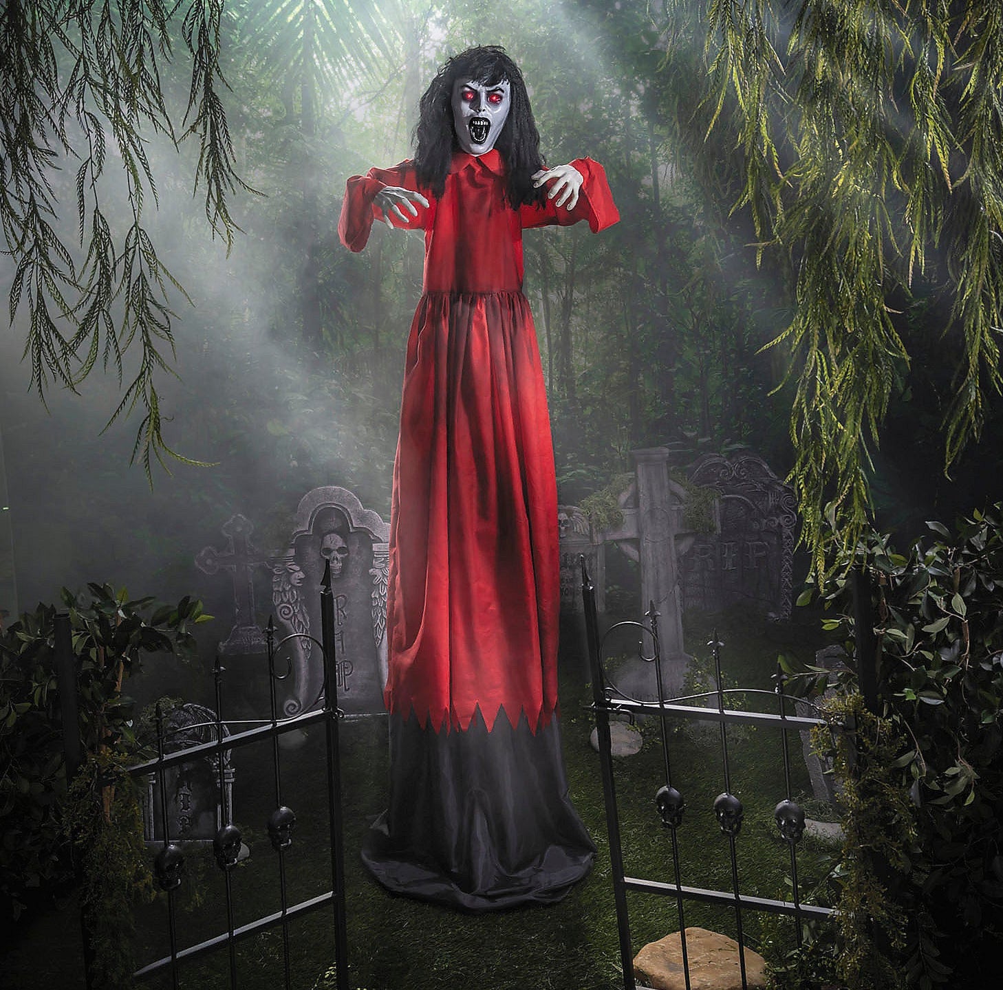 5 Ft. 10 3/4" Animated Standing Up & Down Lady in a Red Dress