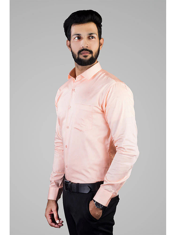 Men's Button Down Solid Peach Color Shirt