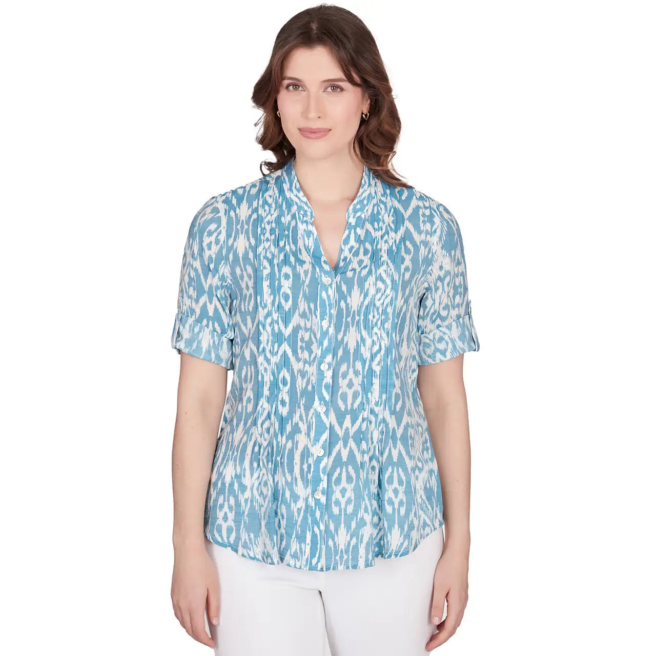 Lotus Ikat Button Down Tee Navy Multi - Ruby Rd