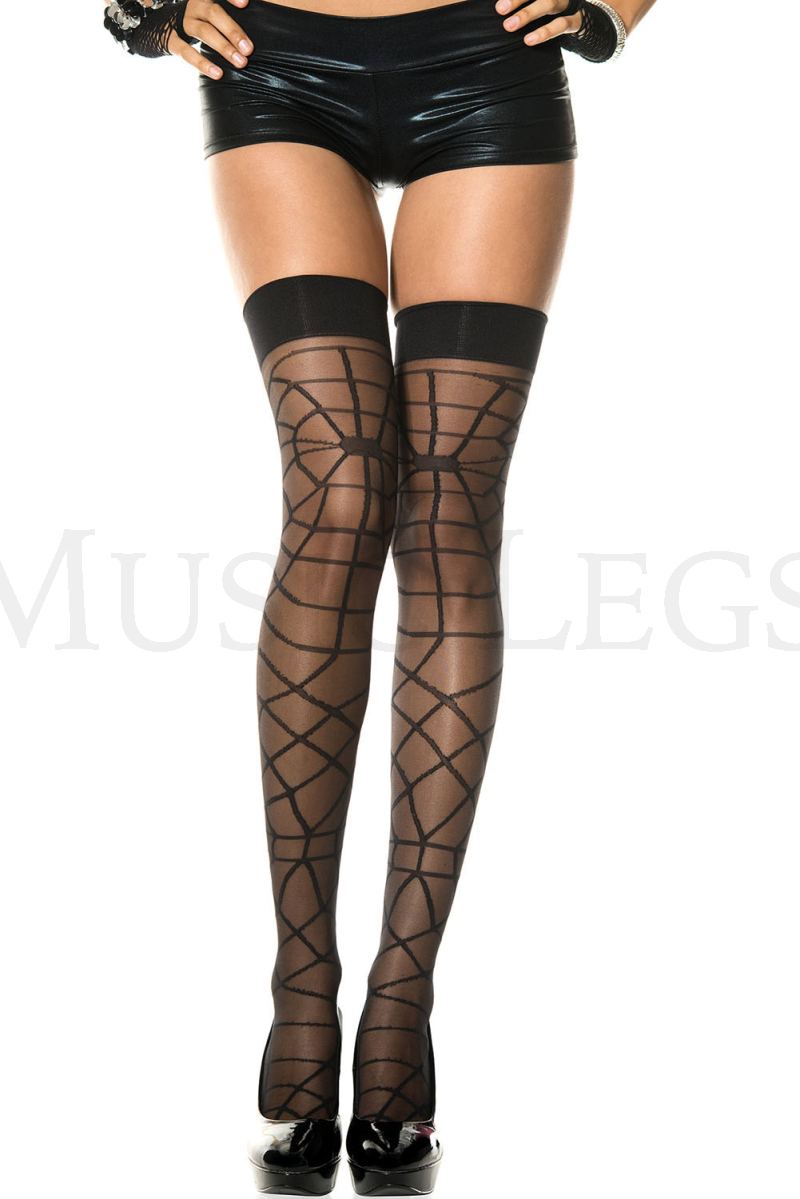 Woven spiderweb sheer thigh high Black