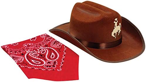 Jr. Cowboy Hat (Brown) w/ Tan Rodeo Cowboy Logo & Red Bandanna