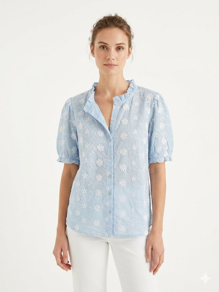 Blouse 3D Flowers , APP Blue