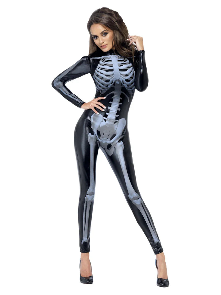 Fever Miss Whiplash Skeleton Costume, Catsuit