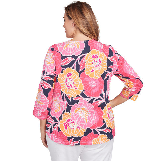 Plus Bold Poppies Envelope Neck Top Watermelon Multi - Ruby Rd