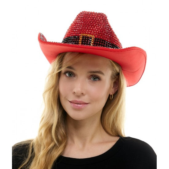 Red rhinestone hat