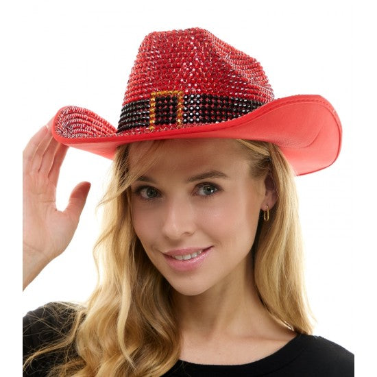 Red rhinestone hat
