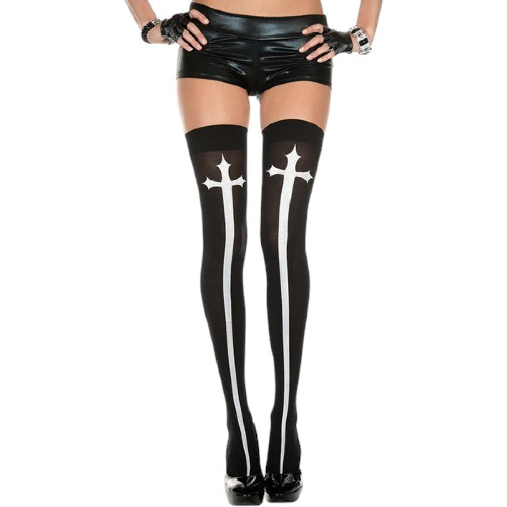 White Cross Thigh Highs