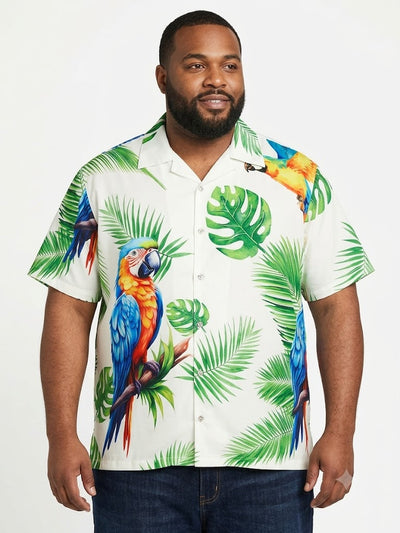 Poly Print Hawaiian Plus Shirts WHITE PARROTS