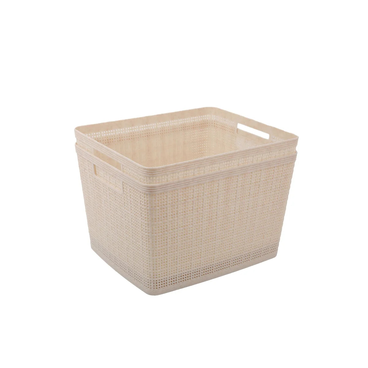 Set of 2 Large Wheat Straw Baskets with Lid