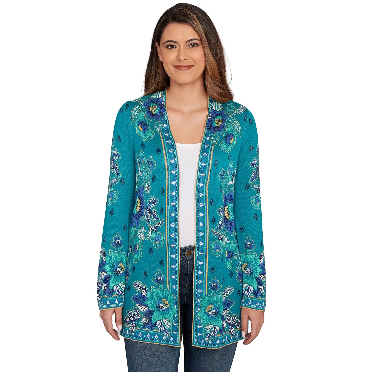 Floral Open Front Sweater Cardigan - Ruby Rd