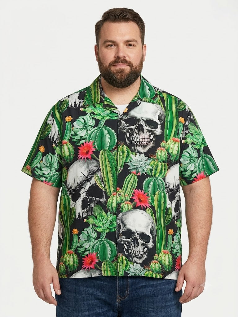 Poly Print Hawaiian Plus Shirts SKULLS WITH CACTUS