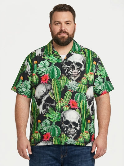 Poly Print Hawaiian Plus Shirts SKULLS WITH CACTUS