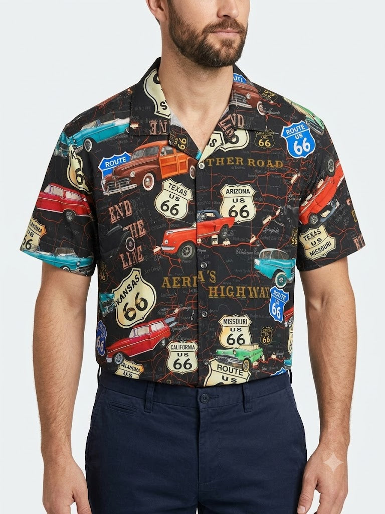 Poly Print Hawaiian Shirts ROUTE 66