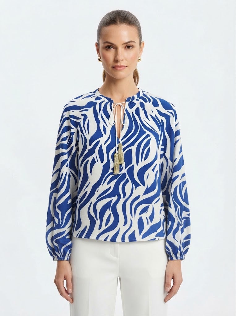 Navy Ivory Tassel Neck Popover