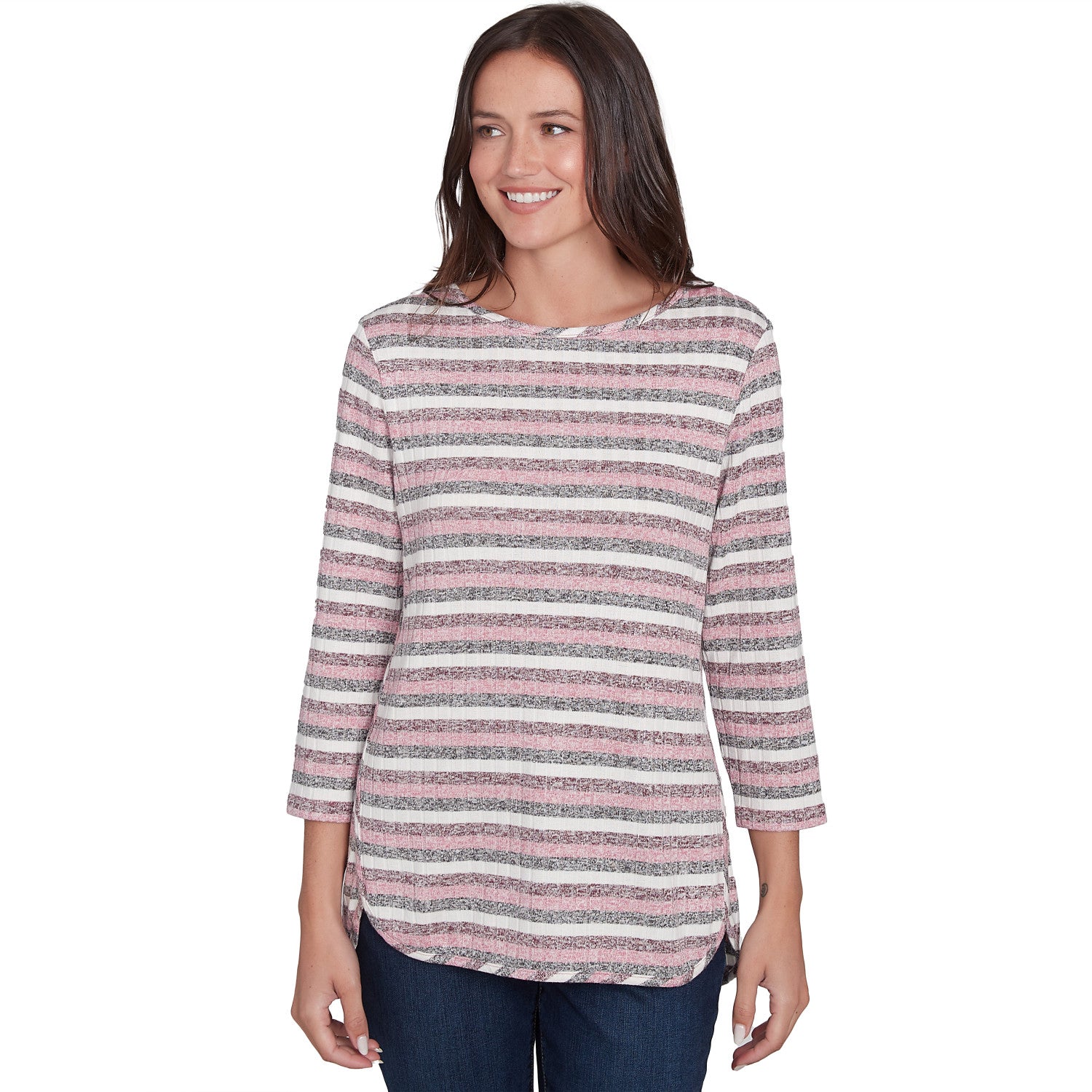 Boat Neck Marled Striped Rib Knit Top Pome Granate Multi - Ruby Rd