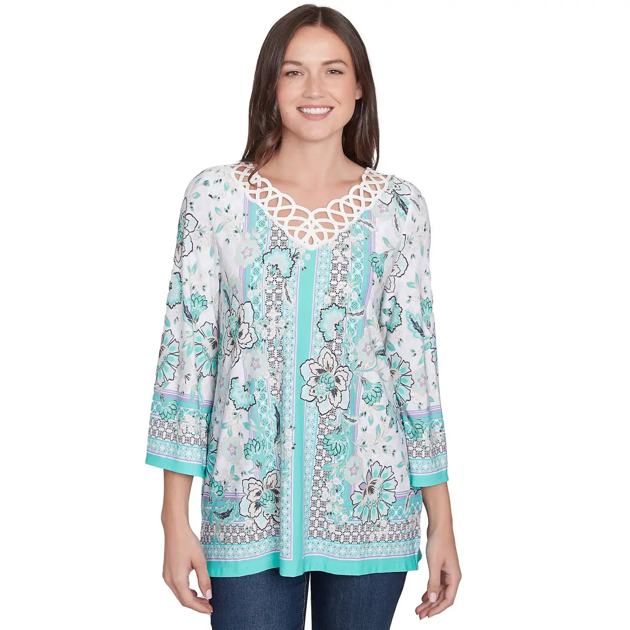 Floral Scarf Placement Crepe Top Julep Multi - Ruby Rd