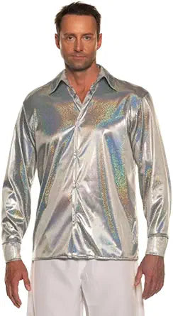 70's Metallic Disco Shirt- Silver