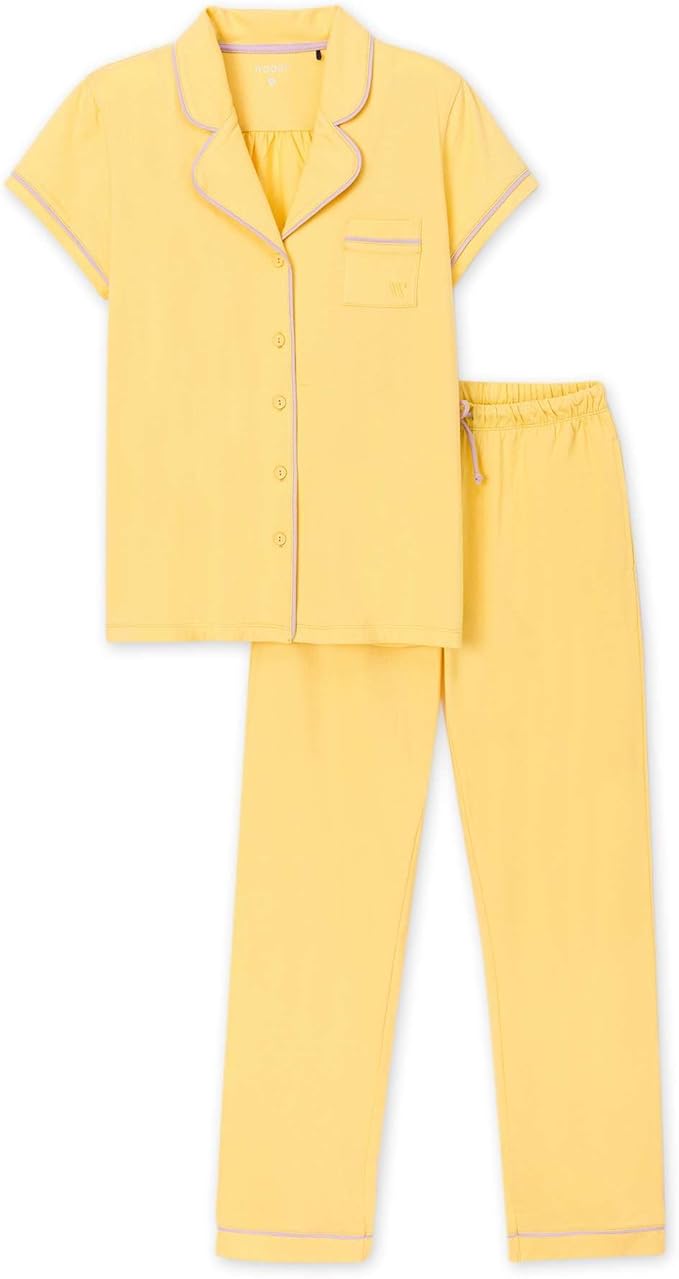 Notch Ribbed Pj Set Yellow