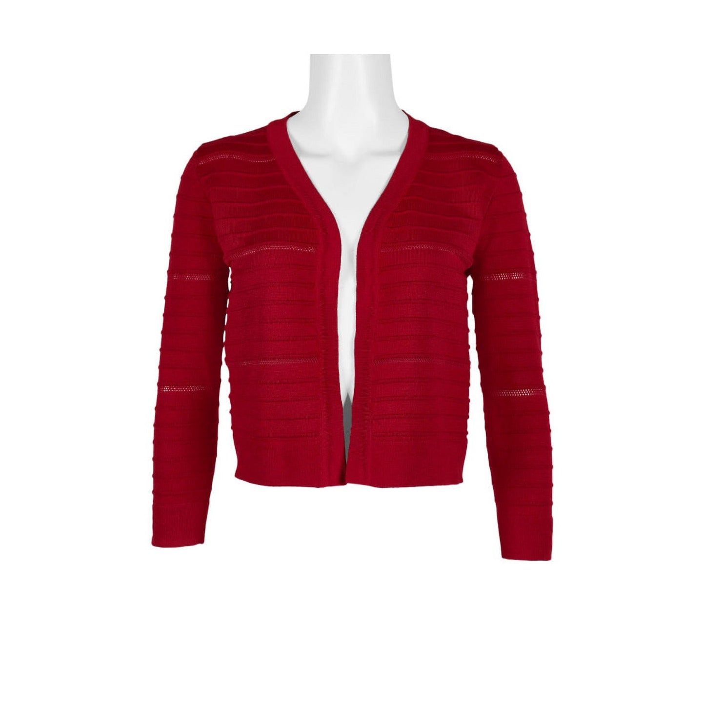Banded Long Sleeve Ribbed Knit Jacket Red- Nina Leonard