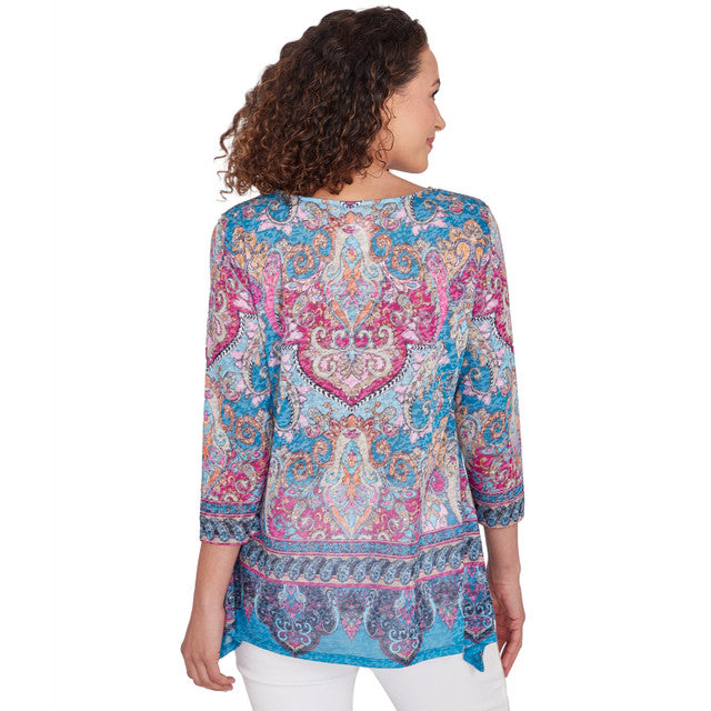 Boho Mediterranean Blue Border Top - Ruby Rd