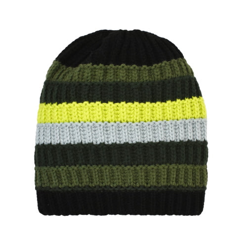 Boys Acrylic Striped Beanie Green