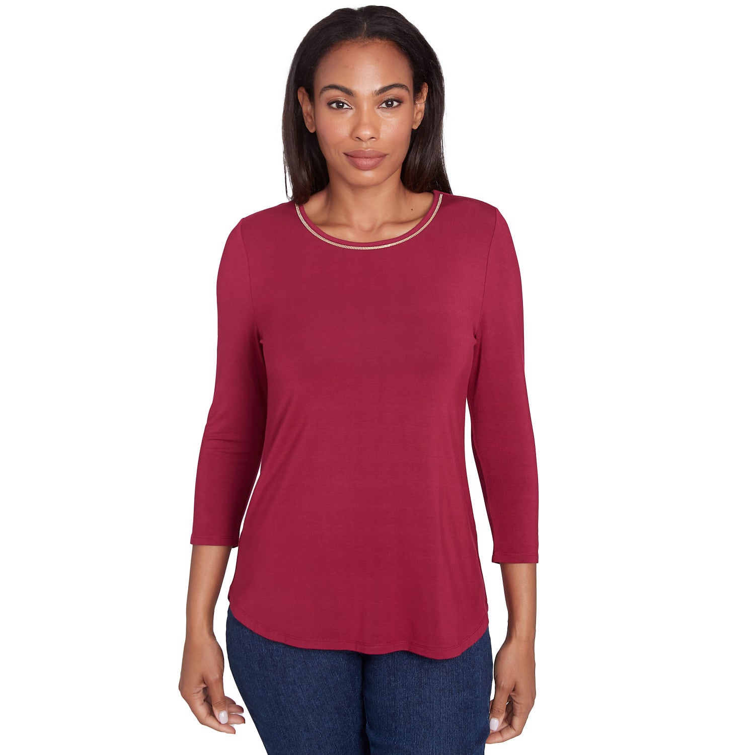 Berry Chain Embellished Solid Knit Top Beet - Ruby Rd
